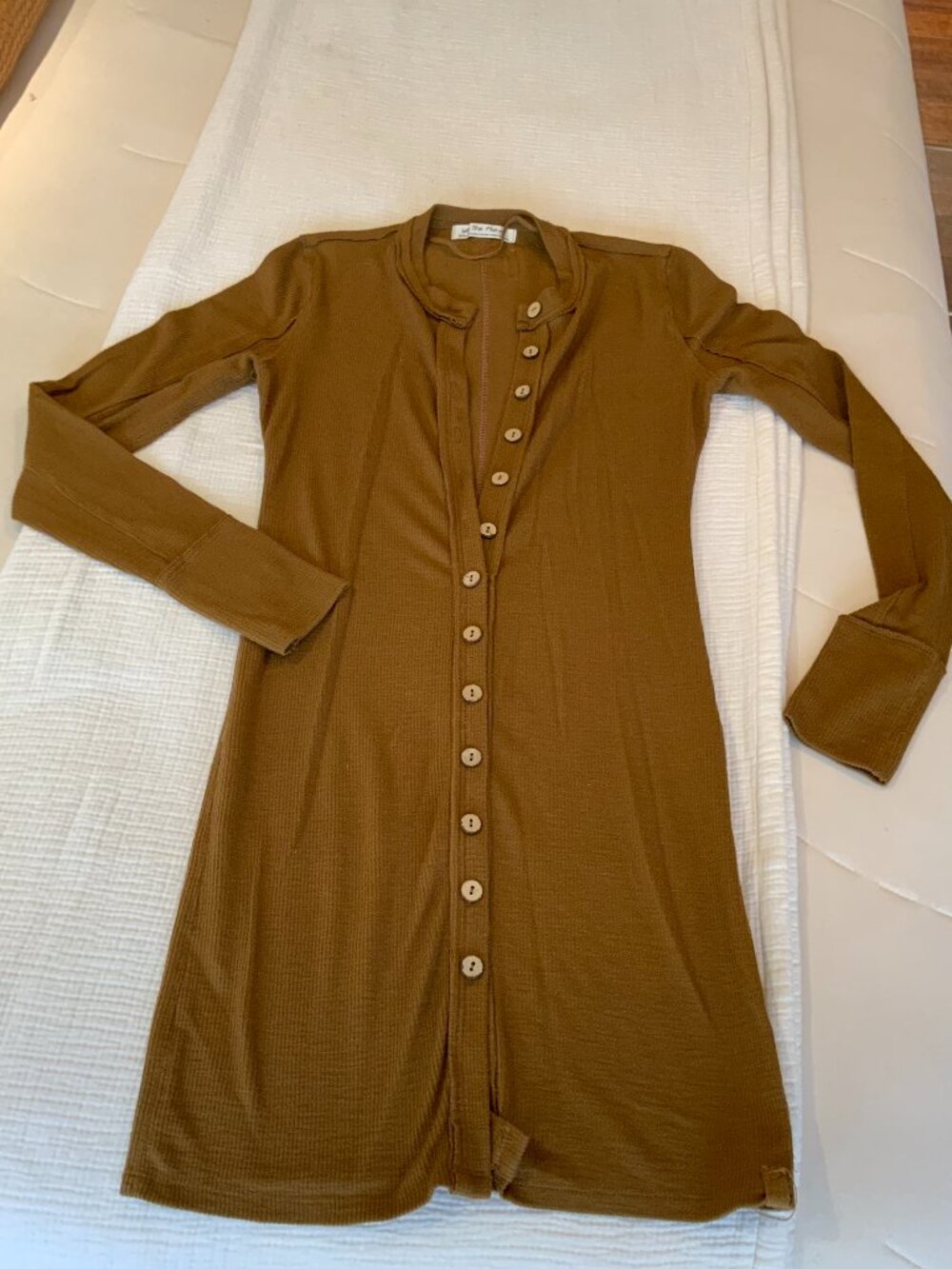 Free People We The Free Brown Ribbed Button Front Long Sleeve Dress XS